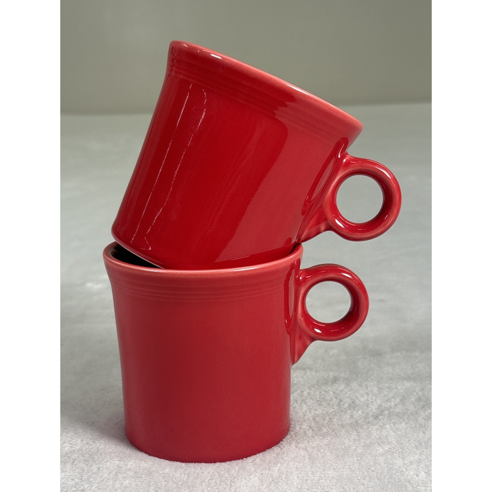 Fiesta Ware Fiestaware Homer Laughlin Red O-Ring Handle Coffee Cup Mug Pair (2)